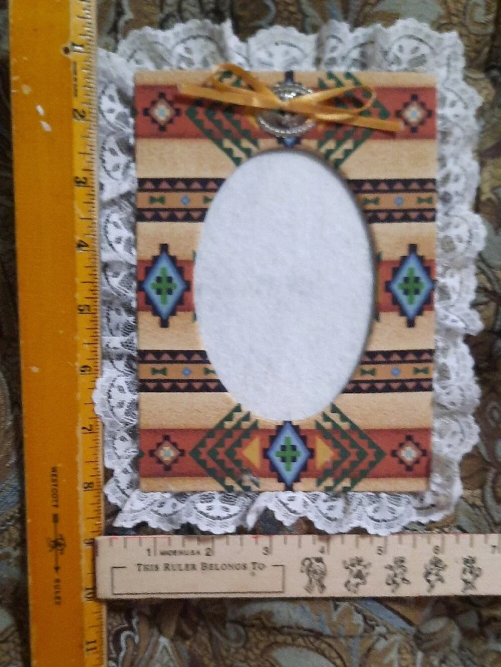 Southwestern Pattern Lace-Trim Picture Frame in Tan and Brown